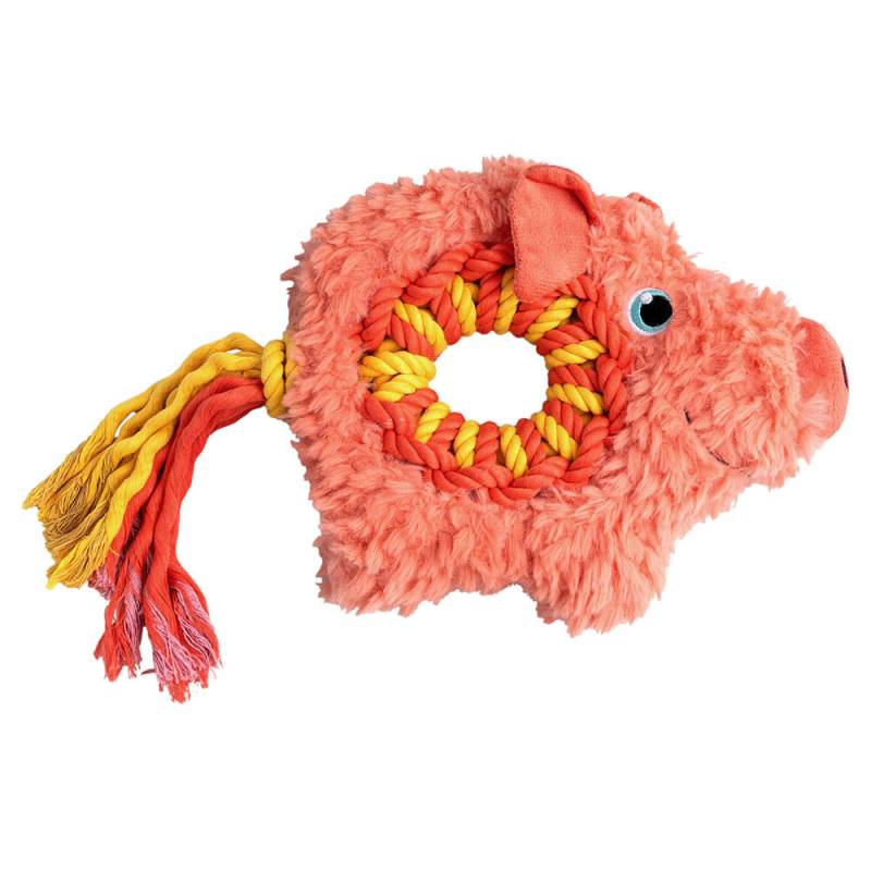 KONG Hunde-Plüschspielzeug Ringaroos Schwein rot, Maße: ca. 27 x 22,6 x 7,4 cm von Kong