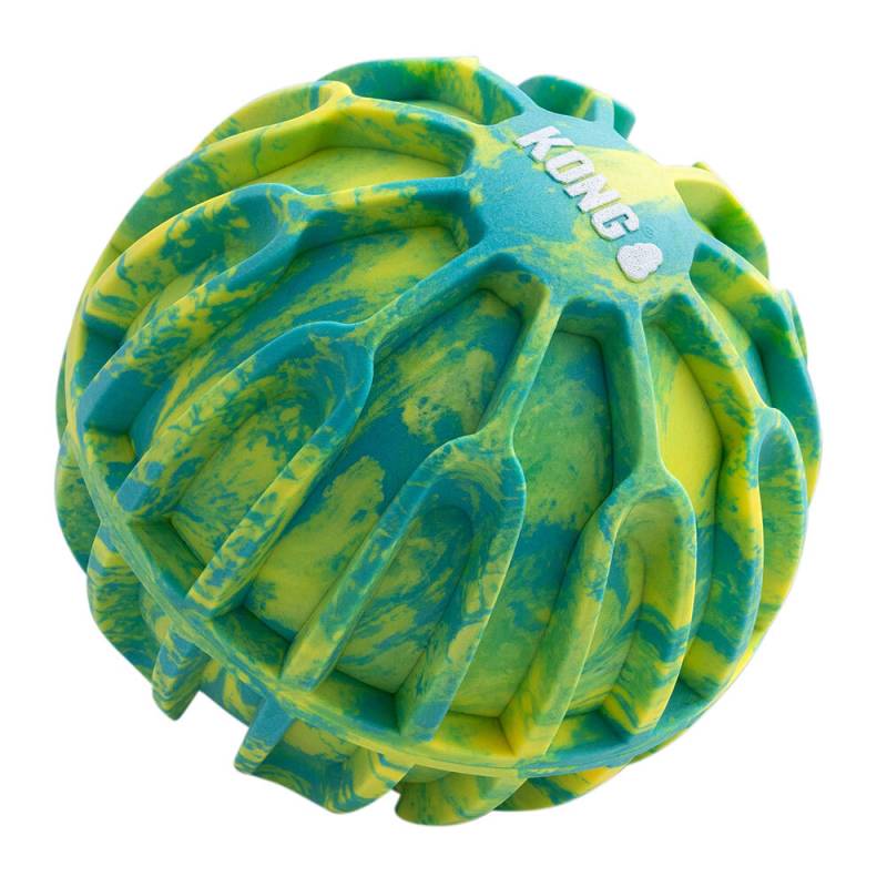 KONG Hunde-Wurfspielzeug Flexball Sport Ball blau-gelb, Maße: ca. 19 x 19 x 18,4 cm von Kong