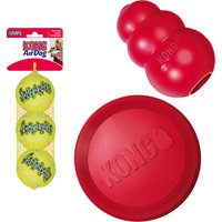 KONG Hundespielzeug-Set: Frisbee, KONG Classic, Tennisbälle - Medium (Frisbee, Classic M, Tennisbälle M 3er Pack) von Kong