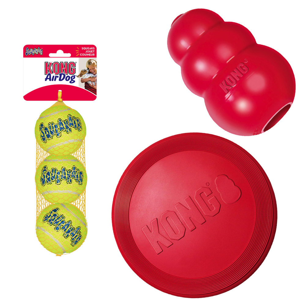 KONG Sparset: Frisbee, KONG Classic, Tennisbälle - Large (Frisbee, Classic L, Tennisbälle L 2er Pack) von Kong