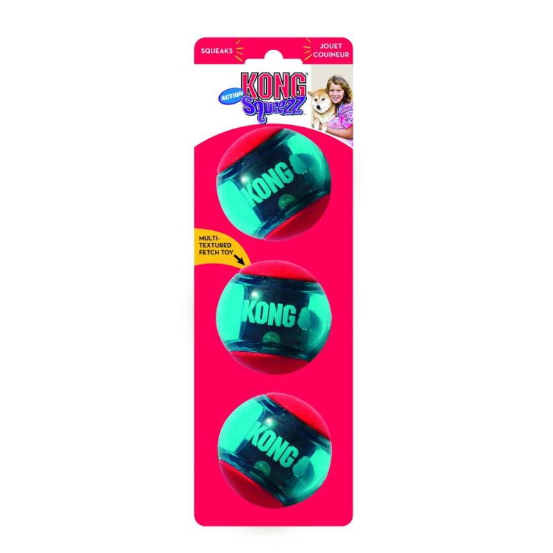 KONG Squeezz Action Ball - 3 Stück, Größe M: Ø ca. 6 cm von Kong