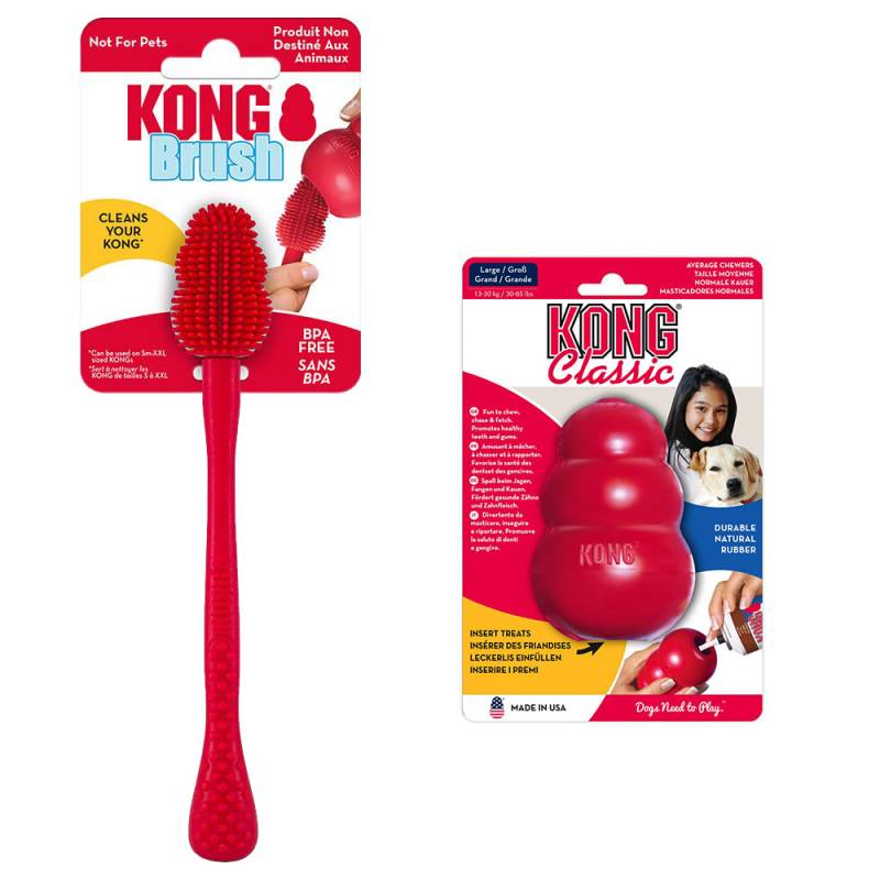 Sparset: KONG Classic + KONG Reinigungsbürste - KONG Classic L (10 cm) + Reinigungsbürste S-XXL von Kong