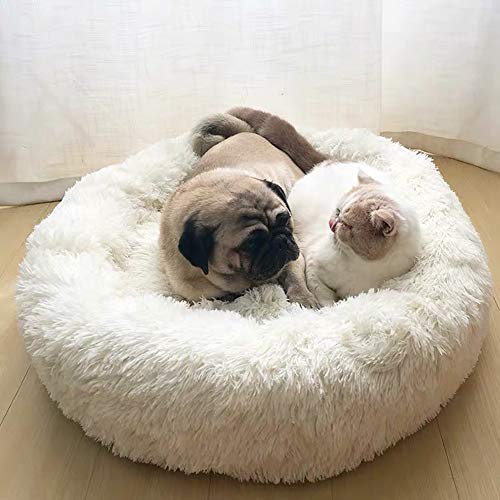 Deluxe Hundebett aus weichem Fell,maschinenwaschbar,selbstwärmender gemütlicher Schlaf mit Weich Kissen für mittelgroße und große Hunde und Katzen-XL:100CM-Weiß von KongEU