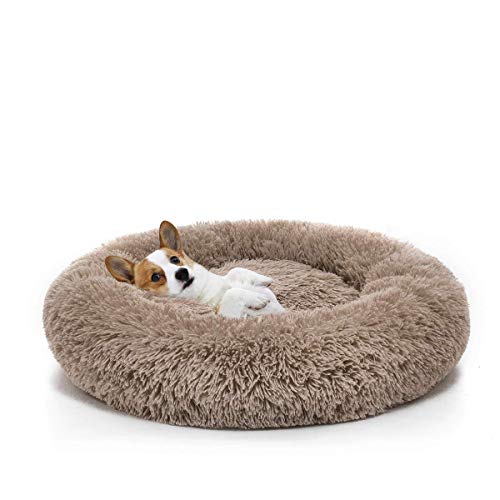 Flauschiges Hundebett abziehbar und waschbar,Grosse Hundesofa Hundekissen in Doughnut-Form,Weich wärmen Haustierbett Kissen Für Große Hunde/Katzen-L-80cm-Kaffee von KongEU