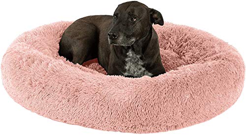 Beruhigendes Hundebett, flauschiges Katzensofa, rund, Donut-Form, Haustierhöhle, warm, bequem, Deluxe-Plüschkorb, rutschfest, Hundematratze, Pink, 80 cm von KongEU