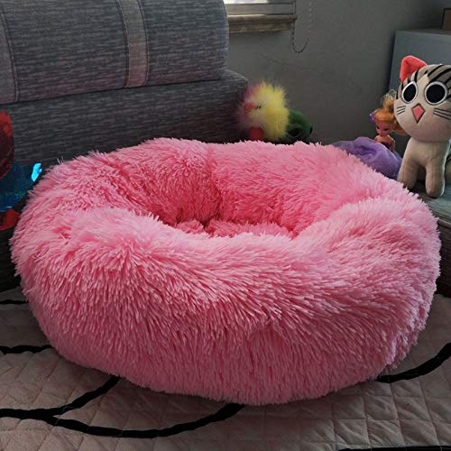Flauschiges Donut-Hundebett, superweich, für Haustiere, Katze, Sofa, luxuriös, bequem, warm, rund, Nisthöhle für extra große Hunde, rosarot, 100 cm von KongEU