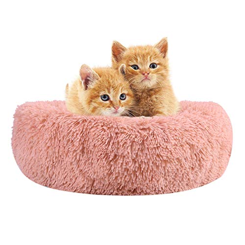 KongEU Waschbares Hundebett, warm, flauschig, Haustierbett, Kunstfell, Donut-Nest für kleine, mittelgroße und große Hunde und Katzen, mit abnehmbarem Bezug und rutschfester Unterseite, Pink von KongEU
