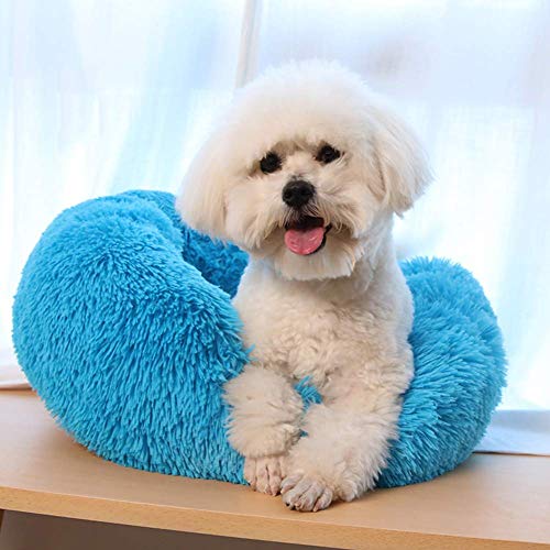 KongEU Warme Plüsch Hundebett Pflegeleichtes Katze Schlafen Bett | Hundesofa | Hundekorb mit Hundekissen für Mittelgroße Hunde Welpen Nest Katzenbett-50cm-blau von KongEU