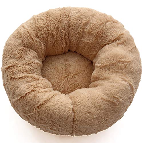 Beruhigendes Hundebett für Hunde und Katzen, bequem, rund, Donut-Form, waschbar, flauschig, luxuriös, 50 cm, Kaffeebraun von KongEU