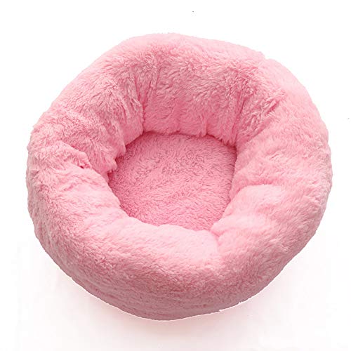 Beruhigendes Hundebett für Hunde und Katzen, bequem, rund, Donut-Form, waschbar, flauschig, luxuriös, 50 cm, Rosa von KongEU