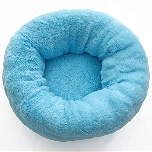 Beruhigendes Hundebett für Hunde und Katzen, bequem, rund, Donut-Form, waschbar, flauschig, luxuriös, 50 cm, Blau von KongEU