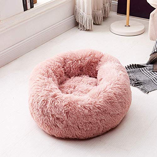 Luxuriöses Flauschiges Haustierbett,groß Katzenbett für Katzen, kleine, mittelgroße Hunde,rundes Kuschelbett mit weichem Kissen,wasserdicht-M-60cm-Pink von KongEU