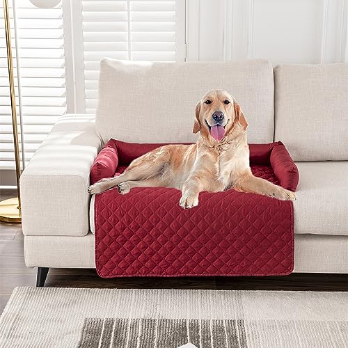 Kongdson Hundebett Haustierbett für große, kleine Hunde und Katzen, rutschfester Sofa-Schutzbezug, weich, wasserdicht, Haustierkissen, Beruhigungspad, Katzen-Hundematte (75 x 75 cm, Rot) von Kongdson