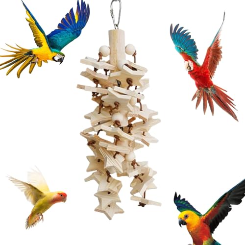 Kleines Papageienspielzeug, Papageien-Futtersuchspielzeug - Hängendes Kauspielzeug aus Naturholz für Nymphensittiche | Dekorative, entspannende Spielzeug-Käfiganhänger mit Metallhaken für Nymphensitti von Kongou