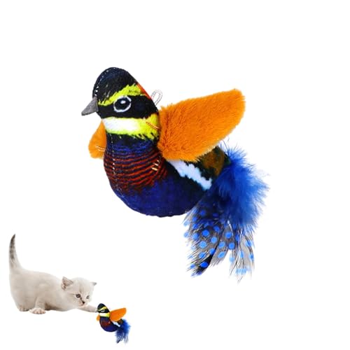 Kongou Interaktives Vogel-Katzenspielzeug,Plüschkatzenfederspielzeug | Langlebiges, quietschendes Katzenspielzeug, automatisches Katzen-Vogelspielzeug für allein spielende Katzen, Kätzchen und von Kongou