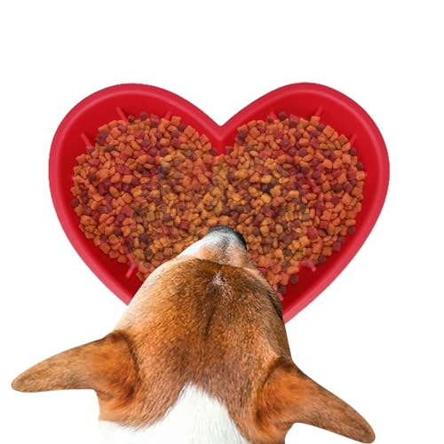 Slow Feeder Silikon,Slow Feeder,Silikonnapf für Katzen und Hunde - Love Shape Feeder Rutschfestes Design, Anti-Erstickungs-Futterspender mit Saugnäpfen für mittelgroße bis kleine Hunde und Katzen von Kongou