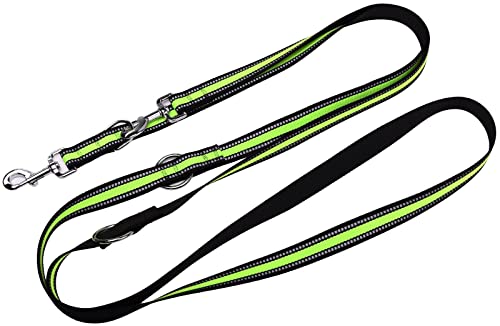 Doppelleine Reflex aus Nylon Hundeleine mehrfach verstellbar mit Reflektorfaden schwarz/hellgrün (6M) von Kongs