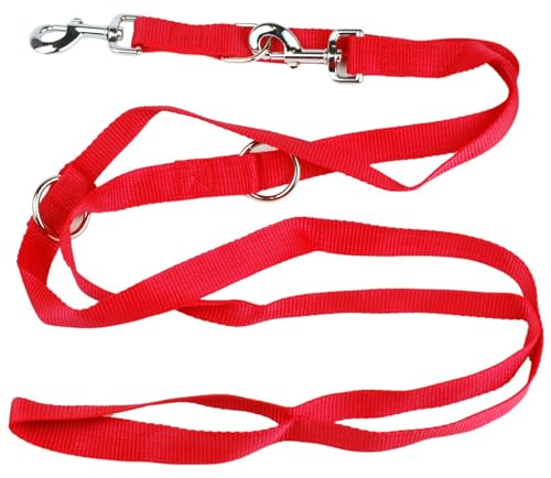Hundeleine Doppelleine mehrfach verstellbar mit stabilen Karabinerhaken (Rot, 3M) von Kongs