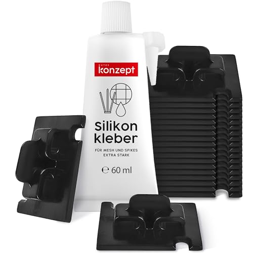 70 Stück Klebehaken mit Montagekleber 60ml, extra stark, für Katzennetz Balkon – ohne Bohren, schwarz, wetterfest, einfache und schnelle Montage von Konzept 11
