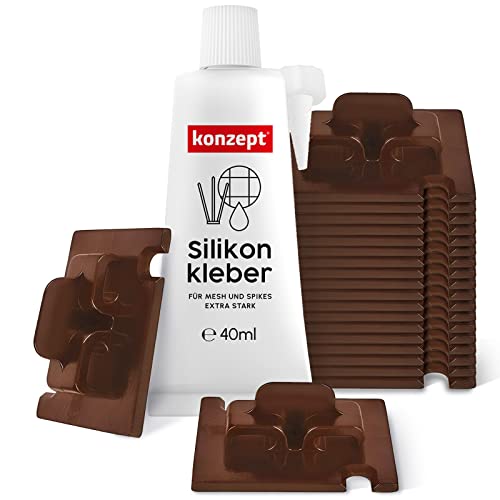 20 Stück Klebehaken zur Befestigung für Katzennetz am Balkon, mit Montagekleber 40ml, extra stark – braun, klein, Haken ohne Bohren, wetterfest, outdoor geeignet von Konzept 11
