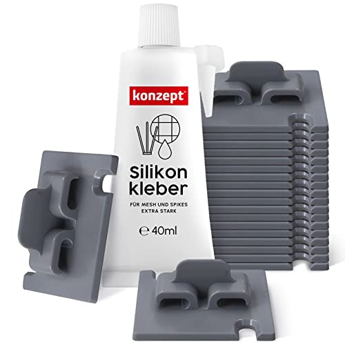 Konzept 11 - Klebehaken Extra Stark Außen, Grau, 20 Stück, mit Montagekleber Extra Stark 40 ml, Befestigung von Katzennetz für Balkon ohne Bohren, Fixierung für Balkonnetz für Katzen Konzept 11 - Klebehaken Extra Stark Außen, Grau, 20 Stück, mit Montagekleber Extra Stark 40 ml, Befestigung von Katzennetz für Balkon ohne Bohren, Fixierung für Balkonnetz für Katzen von Konzept 11