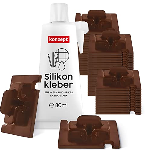 Konzept 11 - Klebehaken Extra Stark Außen, Braun, 50 Stück, mit Montagekleber Extra Stark 80 ml, Befestigung von Katzennetz für Balkon ohne Bohren, Fixierung für Balkonnetz für Katzen Konzept 11 - Klebehaken Extra Stark Außen, Braun, 50 Stück, mit Montagekleber Extra Stark 80 ml, Befestigung von Katzennetz für Balkon ohne Bohren, Fixierung für Balkonnetz für Katzen von Konzept 11