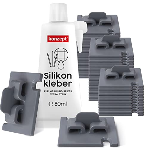Konzept 11 - Klebehaken Extra Stark Außen, Grau, 50 Stück, mit Montagekleber Extra Stark 80 ml, Befestigung von Katzennetz für Balkon ohne Bohren, Fixierung für Balkonnetz für Katzen Konzept 11 - Klebehaken Extra Stark Außen, Grau, 50 Stück, mit Montagekleber Extra Stark 80 ml, Befestigung von Katzennetz für Balkon ohne Bohren, Fixierung für Balkonnetz für Katzen von Konzept 11