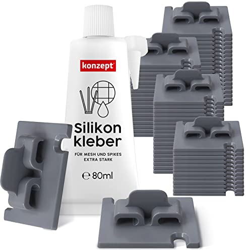 Konzept 11 - Klebehaken Extra Stark Außen, Grau, 70 Stück, mit Montagekleber Extra Stark 80 ml, Befestigung von Katzennetz für Balkon ohne Bohren, Fixierung für Balkonnetz für Katzen Konzept 11 - Klebehaken Extra Stark Außen, Grau, 70 Stück, mit Montagekleber Extra Stark 80 ml, Befestigung von Katzennetz für Balkon ohne Bohren, Fixierung für Balkonnetz für Katzen von Konzept 11