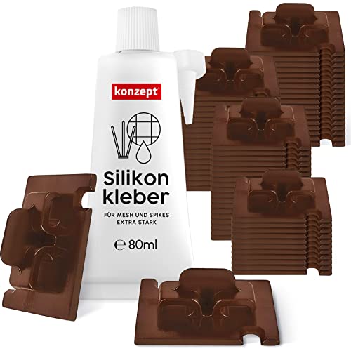 Konzept 11 - Klebehaken Extra Stark Außen, Braun, 70 Stück, mit Montagekleber Extra Stark 80 ml, Befestigung von Katzennetz für Balkon ohne Bohren, Fixierung für Balkonnetz für Katzen Konzept 11 - Klebehaken Extra Stark Außen, Braun, 70 Stück, mit Montagekleber Extra Stark 80 ml, Befestigung von Katzennetz für Balkon ohne Bohren, Fixierung für Balkonnetz für Katzen von Konzept 11