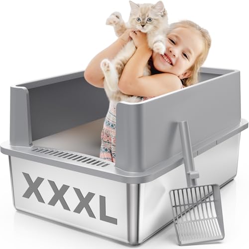 Extra große Katzentoilette aus Edelstahl mit Deckel, XXXL XXL Metall-Katzentoilette für große Katzen und Kätzchen, 71,1 cm L x 50,8 cm B x 32,8 cm H, geschlossene Katzentoiletten, absorbiert keine von KooMooM