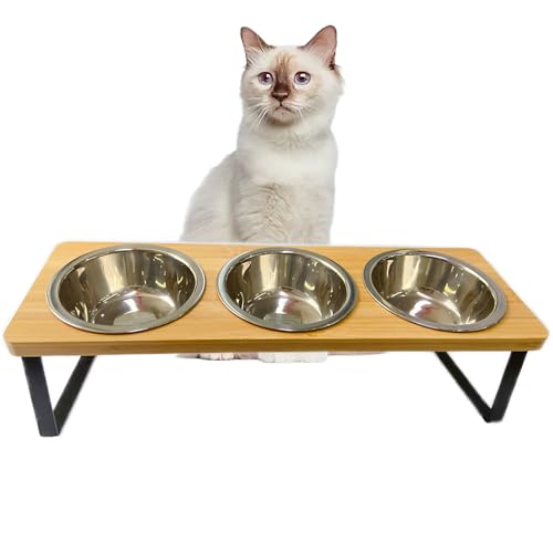 Katzennäpfe Erhöht 3er Set, Katzen Futternapf mit 15°Gekippte Holz Ständer, Upgrade Ergonomischer Futterstation Katze mit Edelstahl Näpfe für Wasser Futter, Hundenapf für Katzen und Kleine Hunde Katzennäpfe Erhöht 3er Set, Katzen Futternapf mit 15°Gekippte Holz Ständer, Upgrade Ergonomischer Futterstation Katze mit Edelstahl Näpfe für Wasser Futter, Hundenapf für Katzen und Kleine Hunde von KoolYouth
