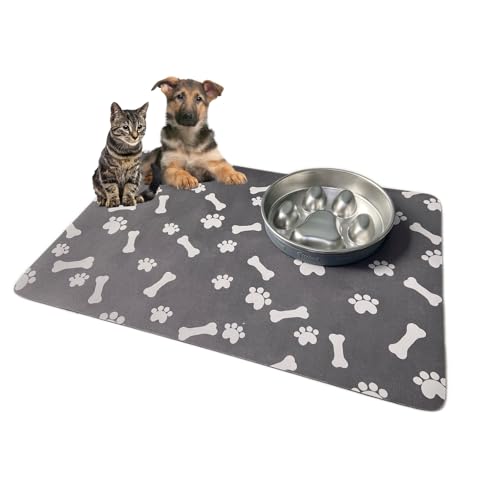 Hundenapfmatte, Hunde-Futtermatte, saugfähig, 60 x 40 cm, rutschfeste Hundefuttermatten für Böden, Hundematte für Futter und Wassernäpfe, Katzen-Haustierfuttermatte, abwischbar für Katzen und Hunde von KoolYouth