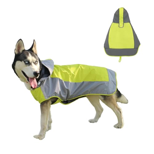 Regenmantel Hund Wasserdicht, Verstellbarer Regenjacke Hund mit Reflexstreifen und Kapuze, Hunderegenmantel für Outdoor Wandern, Regencape Hunde für Kleine, Mittelgroße und Große Hunde (Grün, S) von KoolYouth