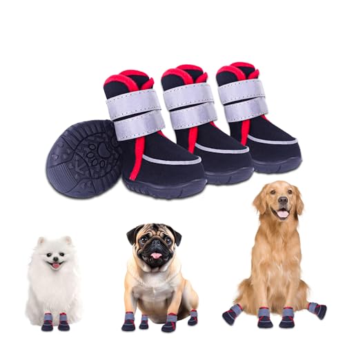 Hundeschuhe Pfotenschutz Outdoor Sommer, 4 Stück atmungsaktive Pfotenschutz Hund mit reflektierendem Klettverschluss, rutschfest Gummisohle Hundestiefel für kleine, mittlere und große Hunde (M) von KoolYouth
