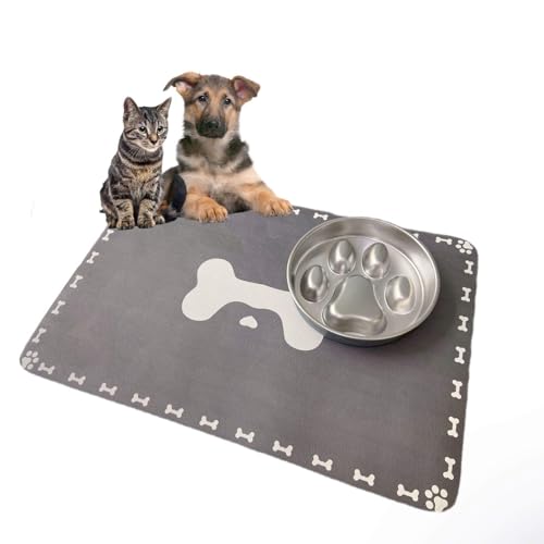Napfunterlage Hund Katzen rutschfest, Super Saugfähige Futtermatte für Hunde und Katze 60x40 cm, Schnelltrocknend Leicht Reinigen Unterlage Hundenapf Katzennapf, Futternapf Fressnapf Unterlage Matte von KoolYouth