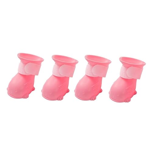 Regenstiefel für Hunde, 4 Stück wasserdichte Gummi Hundestiefel, rutschfeste Regenschuhe mit Befestigungsband, Pet Shoes für Welpen, Katzen (Rosa, M) von KoolYouth