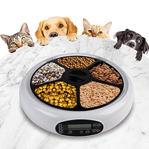 Koolatron 5 Meal Automatic Cat Feeder Wet or Dry Pet Food Dispenser Automatic Pet Feeders with Timer, Futterautomat Katze, Futterautomat Katze Nassfutter, Weiß von Koolatron