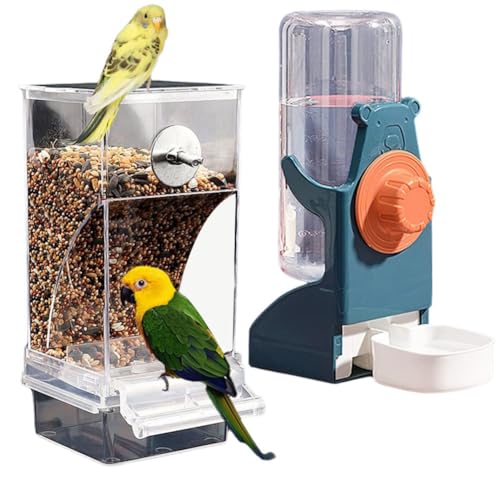 Koolenry Sauberes Vogelfutterspender-Set mit Wasserspender, Automatisches Papageienfutterspender-Käfigzubehör, Sittichbehälter-Futtertränke Koolenry Sauberes Vogelfutterspender-Set mit Wasserspender, Automatisches Papageienfutterspender-Käfigzubehör, Sittichbehälter-Futtertränke von Koolenry