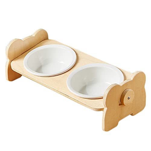 Koomiao Futternapf Set Höhenverstellbar,Keramik Katzennapf 2er Set Keramik-Schüssel,Futterstation für Katzen & kleine Hunde (Double Bowl-1) von Koomiao