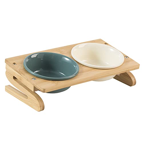 Koomiao Hundenapf Keramik ,Futternapf Katzen mit Napf Ständer ,Fressnapf Napf für Hund Katzen,Katzennapf Erhöht für Futter und Wasser (L(600ml), Beige+Navy blau) von Koomiao