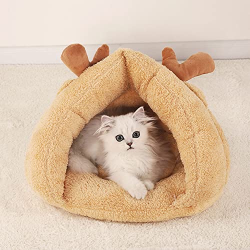 Koomiao Katzenbett Katzenhöhle Halbgeschlossenes mit herausnehmbarem Innenkissen,Katzenhöhle Korb flauschig und waschbar, auch für kleine Hunde (L (42×45×35/cm)) von Koomiao