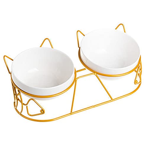 Koomiao Katzennäpfe Keramik ,Doppelte Futternapf Katze mit erhöhtem Standfuß für Futter und Wasser,Fressnapf Katze erhöht perfekt für Welpen, Katzen und kleine Hunde (Weiß-A) von Koomiao