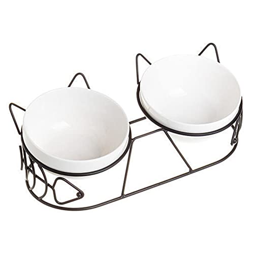 Koomiao Katzennäpfe Keramik ,Doppelte Futternapf Katze mit erhöhtem Standfuß für Futter und Wasser,Fressnapf Katze erhöht perfekt für Welpen, Katzen und kleine Hunde (Weiß-B) von Koomiao