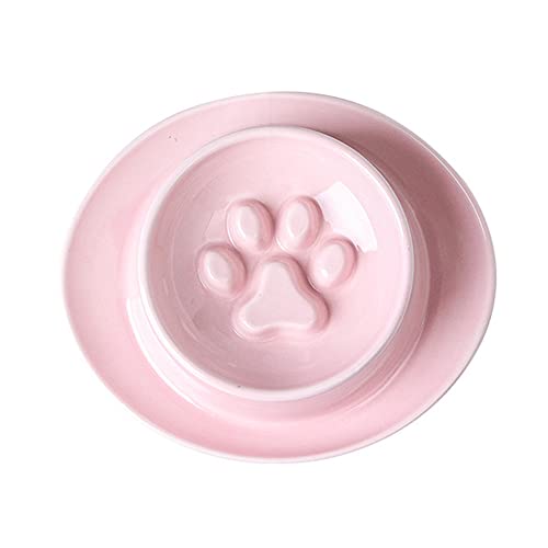 Anti Schling Napf für Katzen und Kleine Hunde,Slow Feeder Katze rutschfest, Langsam Fressen Schüssel, aus Keramik, Reduziert Verschlucken und Überessen (Rosa) von Koomuao