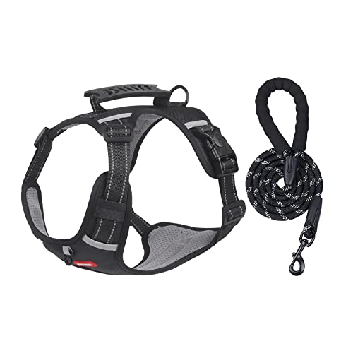 Koomua Geschirr mit Zugentlastung, verstellbar, für Hunde, Geschirr und Leine, 180 cm, mit Griff, Sicherheit, reflektierend, atmungsaktiv, weiches Mesh, Komfort, Brustgeschirr für Hunde (Schwarz, XL) Koomua Geschirr mit Zugentlastung, verstellbar, für Hunde, Geschirr und Leine, 180 cm, mit Griff, Sicherheit, reflektierend, atmungsaktiv, weiches Mesh, Komfort, Brustgeschirr für Hunde (Schwarz, XL) von Koomuao