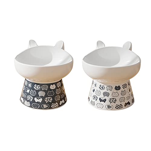 Koomuao 2PCS Katzennapf Keramik,Futternäpfe Katzenfutter,Fressnapf Katze, Schützen den Nacken, Fressnäpfe für Katze Hunde Welpe Futter Und Wasser von Koomuao