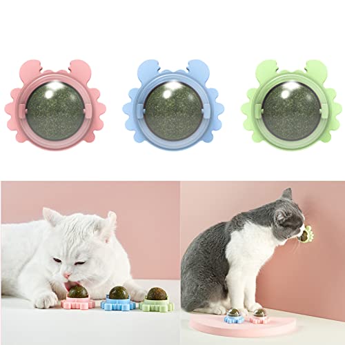 Koomuao 3 Stück Drehbare Katzenminze-Ball, Katzenminze Wandroller für Katzenlecken, Interaktives Necken Katzenspielzeug für die Zahnreinigung von Innenkatzen (Crab) von Koomuao