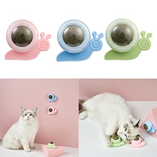 Koomuao 3 Stück Drehbare Katzenminze-Ball, Katzenminze Wandroller für Katzenlecken, Interaktives Necken Katzenspielzeug für die Zahnreinigung von Innenkatzen (Snails) von Koomuao