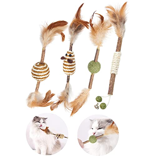 Koomuao 4 Stück Katzenminze Sticks für Katzen,Kaustäbchen Sticks Spielzeug,Naturholz Katzenminze,Katze Interaktive Spielzeug, Steigerung des Appetits und Reinigung des Mundes von Koomuao