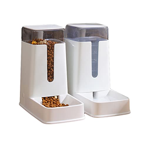 Koomuao Automatischer Futterspender und Wasserspender 3.5L Futterautomat Katze,Haustiere Futterstation Futterautomat für Trockenfutter (Weiß) von Koomuao